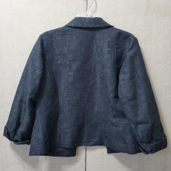 Chicos Nico Chinoiserie Black Jacquard Open Front Black/Silver Jacket Sz 1 M NWT - Picture 6 of 7